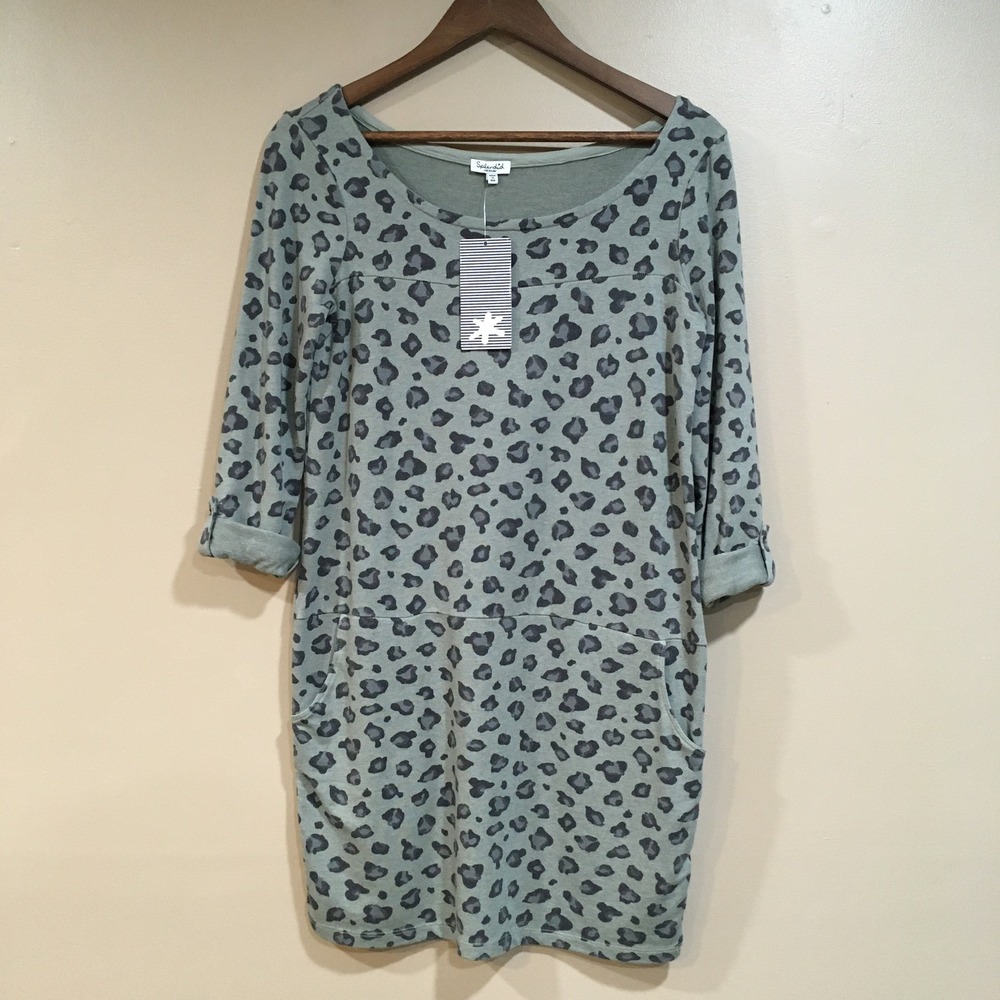 Splendid Leopard Print Tunic Dress Womens M Gray French Terry Casual Soft Comfy